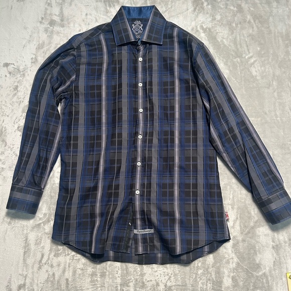 English Laundry Button Down Shirt Men’s 15 1/2 32/33 Plaid Blue Cotton Flip Cuff - Picture 1 of 8
